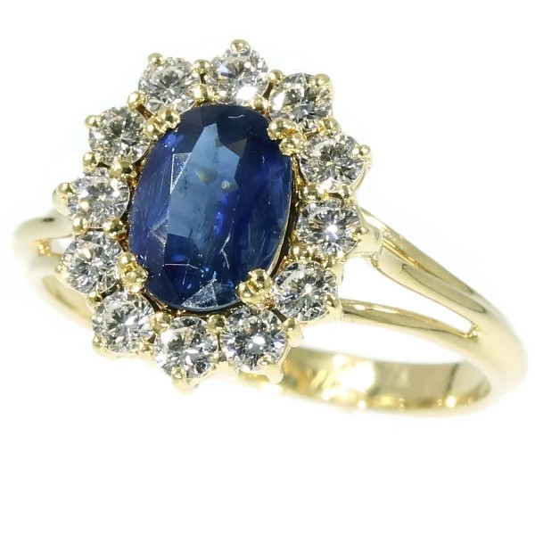 Estate yellow gold diamond and sapphire engagement ring (image 1 of 17)